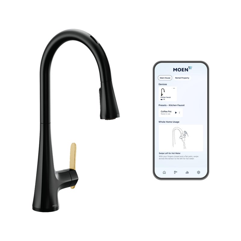 Moen Sinema Matte Black Smart Faucet Touchless PullDown Sprayer Kitchen Faucet with Voice and Motion Control S7235EV2BL