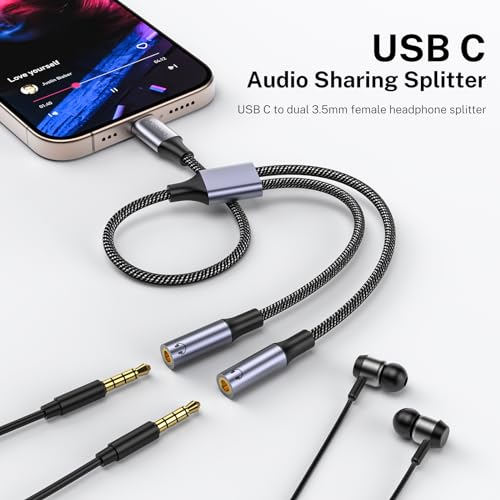 MOSWAG USB C to Dual 3.5mm Female Headphone Splitter,Type C to Dual 3.5mm Female Headphone Adapter Compatible with Pixel 7 6, Galaxy S23 iPhone 15 Pro Max/Pro/Plus - Image 2