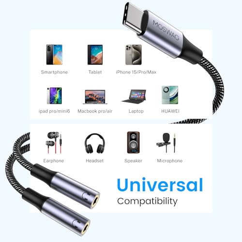 MOSWAG USB C to Dual 3.5mm Female Headphone Splitter,Type C to Dual 3.5mm Female Headphone Adapter Compatible with Pixel 7 6, Galaxy S23 iPhone 15 Pro Max/Pro/Plus - Image 4