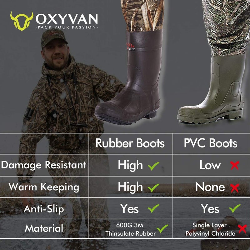 OXYVAN Store Duck Hunting Waders with 600G Rubber Boots Insulated,Neoprene Realtree MAX-7 Camo Fishing Chest Waders for Men & Women - Image 3