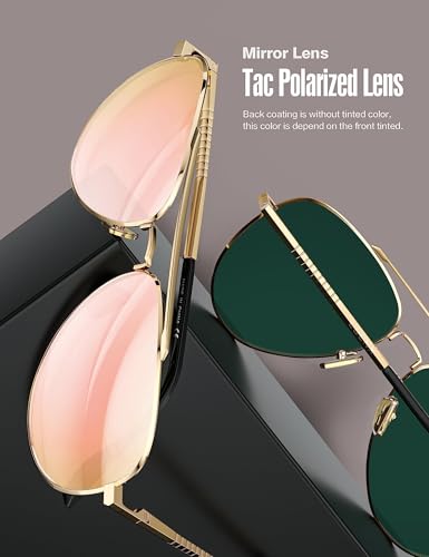 LUENX Aviator Sunglasses Polarized for Women Mirror Pink Lens Metal Gold Frame with case - Image 5