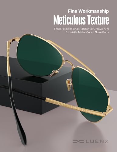LUENX Aviator Sunglasses Polarized for Women Mirror Pink Lens Metal Gold Frame with case - Image 4