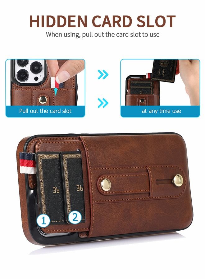 GROIC Compatible with IPhone 14 Pro Case, Wallet Phone Case, Cover with Card Slot, PU Leather Wristband Card Holder Cover, Adjustable Stand Phone Shell for Iphone 14 Pro 6.1 inch-Brown - Image 3