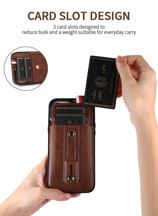 GROIC Compatible with IPhone 14 Pro Case, Wallet Phone Case, Cover with Card Slot, PU Leather Wristband Card Holder Cover, Adjustable Stand Phone Shell for Iphone 14 Pro 6.1 inch-Brown - Image 5