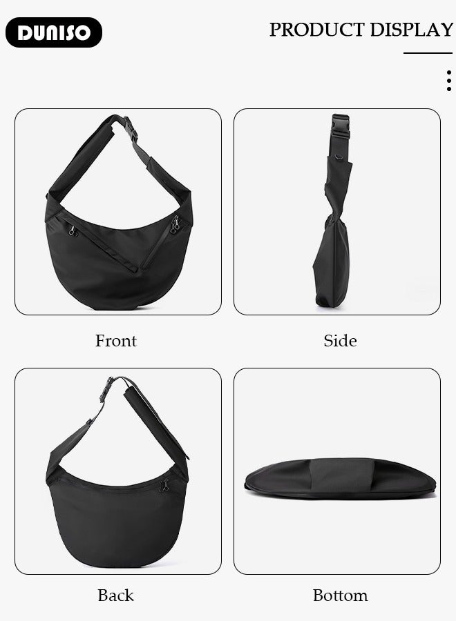DUNISO Crescent Crossbody Bag for Men & Women, Multi-Pocket Lightweight Sling Bag with 2 Zippers, Roomy Hobo Bags with Adjustable Strap, Slouchy Dumpling Bag for Work, School, Travel, Daily Live  - Image 3
