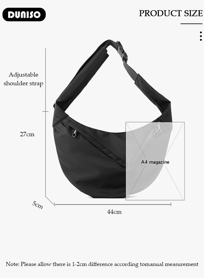 DUNISO Crescent Crossbody Bag for Men & Women, Multi-Pocket Lightweight Sling Bag with 2 Zippers, Roomy Hobo Bags with Adjustable Strap, Slouchy Dumpling Bag for Work, School, Travel, Daily Live  - Image 4