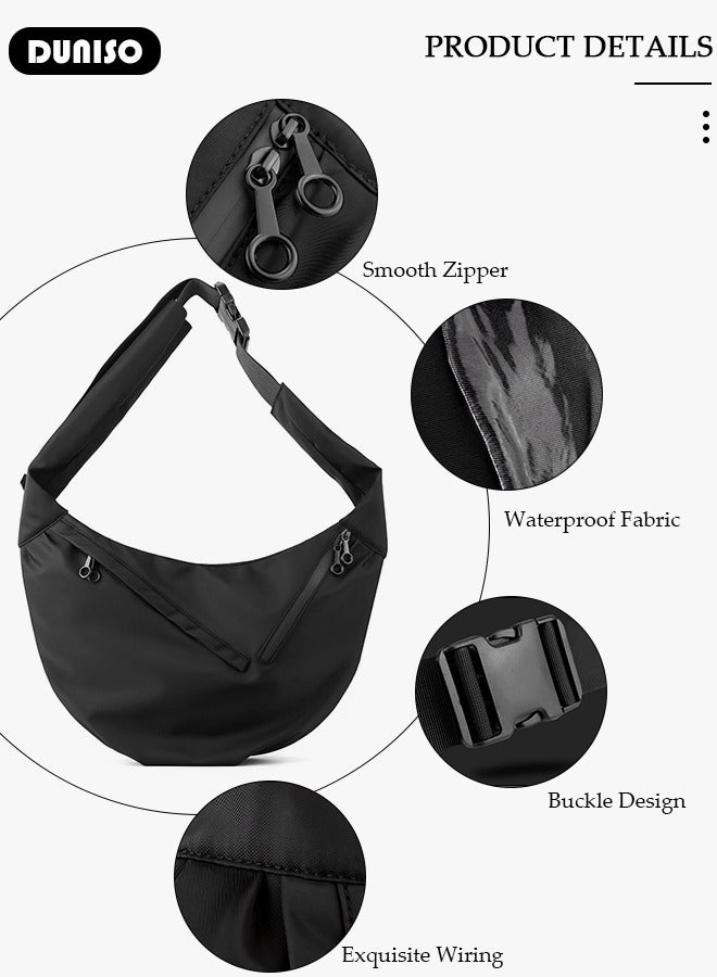 DUNISO Crescent Crossbody Bag for Men & Women, Multi-Pocket Lightweight Sling Bag with 2 Zippers, Roomy Hobo Bags with Adjustable Strap, Slouchy Dumpling Bag for Work, School, Travel, Daily Live  - Image 2