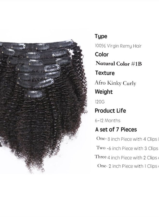 Lacer Afro Kinky Curly Clip in Human Remy Hair Extensions Brazilian Curly Clips Hair Extensions 4B 4C 8A Virgin Thick Natural Black Color Clip on For Black Women 10-22 inch (14 inch, AC #1B) - Image 2