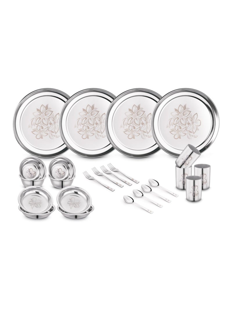 Classic Essentials Stainless Steel Dinner Set|Serves 4 People|Heavy Gauge|Kitchen Set|Permanent Laser-Glory, Set of 24 - Image 1