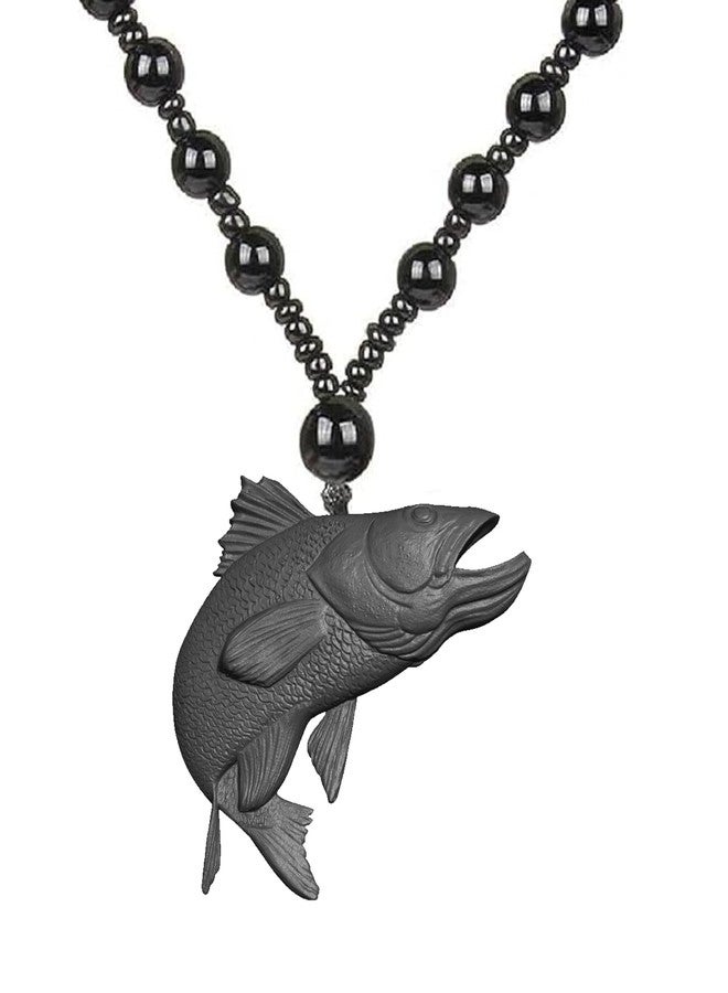 Mudtale Salmon Necklace for Men Women Nature Inspired Black Beaded Chain Handmade Jewelry Gift for Fishermen Perseverance Symbol Outdoor Enthusiasts Adventure Pendant