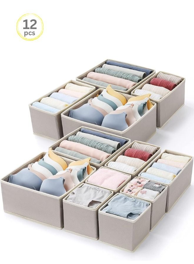 Drawer Organizer Bins for Clothes 12 Pieces Fabric Closet Storage Organizer Dresser Drawer Dividers for Baby Clothing Bra Socks Ties Scarf Underwear - Image 1