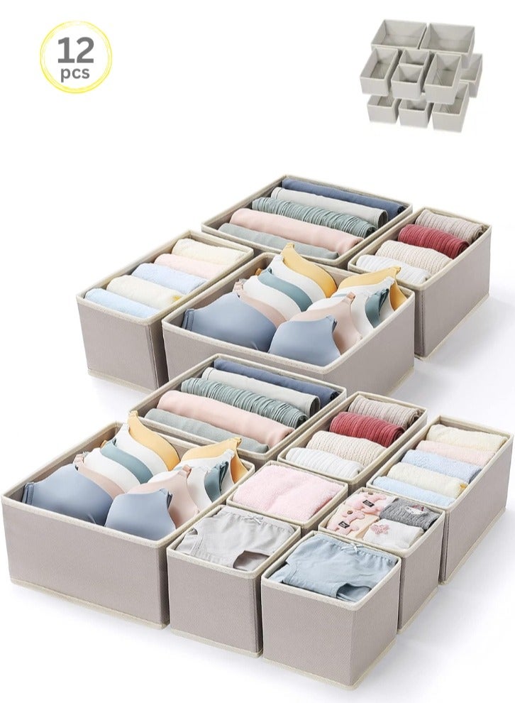 Drawer Organizer Bins for Clothes 12 Pieces Fabric Closet Storage Organizer Dresser Drawer Dividers for Baby Clothing Bra Socks Ties Scarf Underwear - Image 1