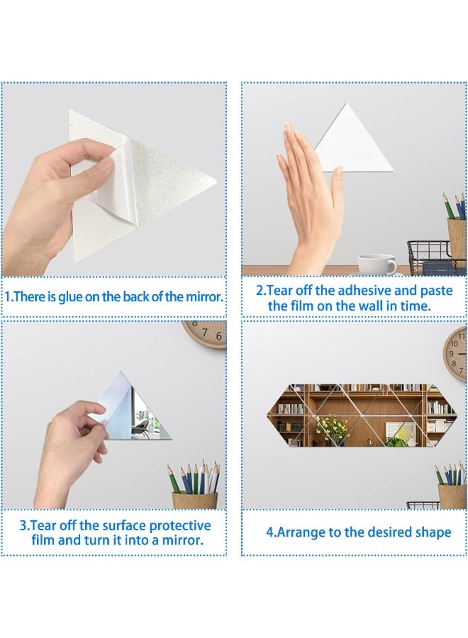 TPGP 14Pcs Triangle Acrylic Mirror Wall Stickers Removable Acrylic Setting Wall Sticker Diy Mirror Wall Sticker, For Home Bedroom Background Decor(Silver) - Image 3
