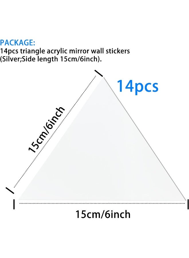 TPGP 14Pcs Triangle Acrylic Mirror Wall Stickers Removable Acrylic Setting Wall Sticker Diy Mirror Wall Sticker, For Home Bedroom Background Decor(Silver) - Image 2