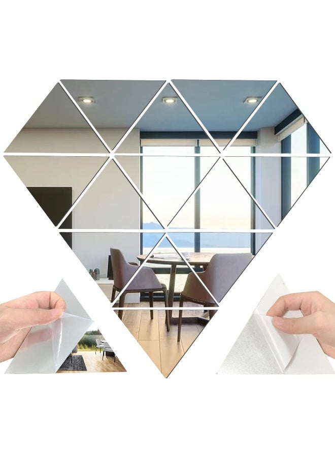 TPGP 14Pcs Triangle Acrylic Mirror Wall Stickers Removable Acrylic Setting Wall Sticker Diy Mirror Wall Sticker, For Home Bedroom Background Decor(Silver) - Image 1