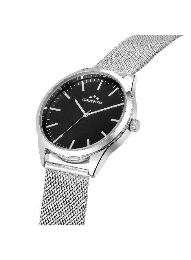 Chronostar Men's Black Round Analog Dial with Silver Stainless Steel Band Watch - 41mm - R3753298009 - Image 3