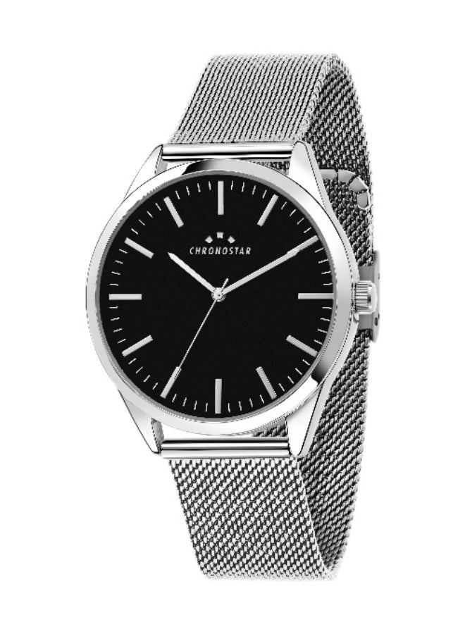 Chronostar Men's Black Round Analog Dial with Silver Stainless Steel Band Watch - 41mm - R3753298009 - Image 1