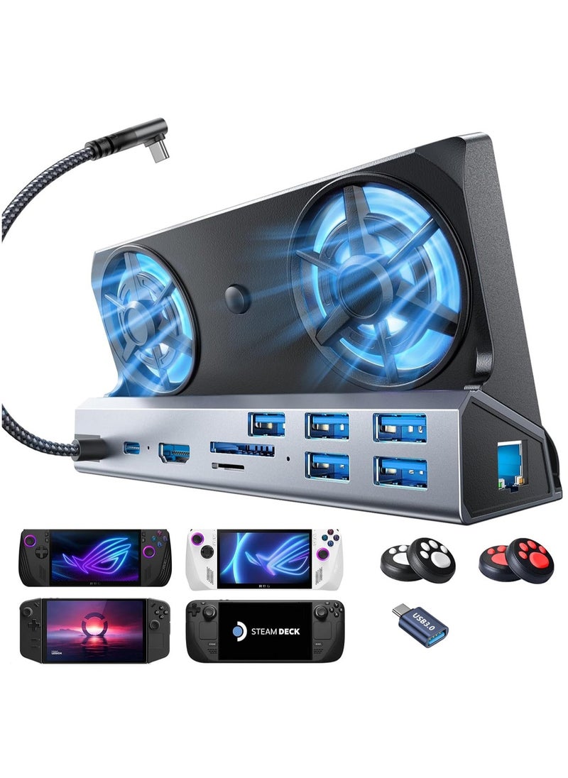 LAESO 10-IN-1 Docking Station for Steam Deck OLED&ROG Ally X&Legion Go, Dual Cooling Fan 5 USB Ports and 4K@60Hz, 100W Charging Port Support ROG Ally 30W Mode, Gigabit Ethernet Fit for Steam Deck OLED  - Image 1