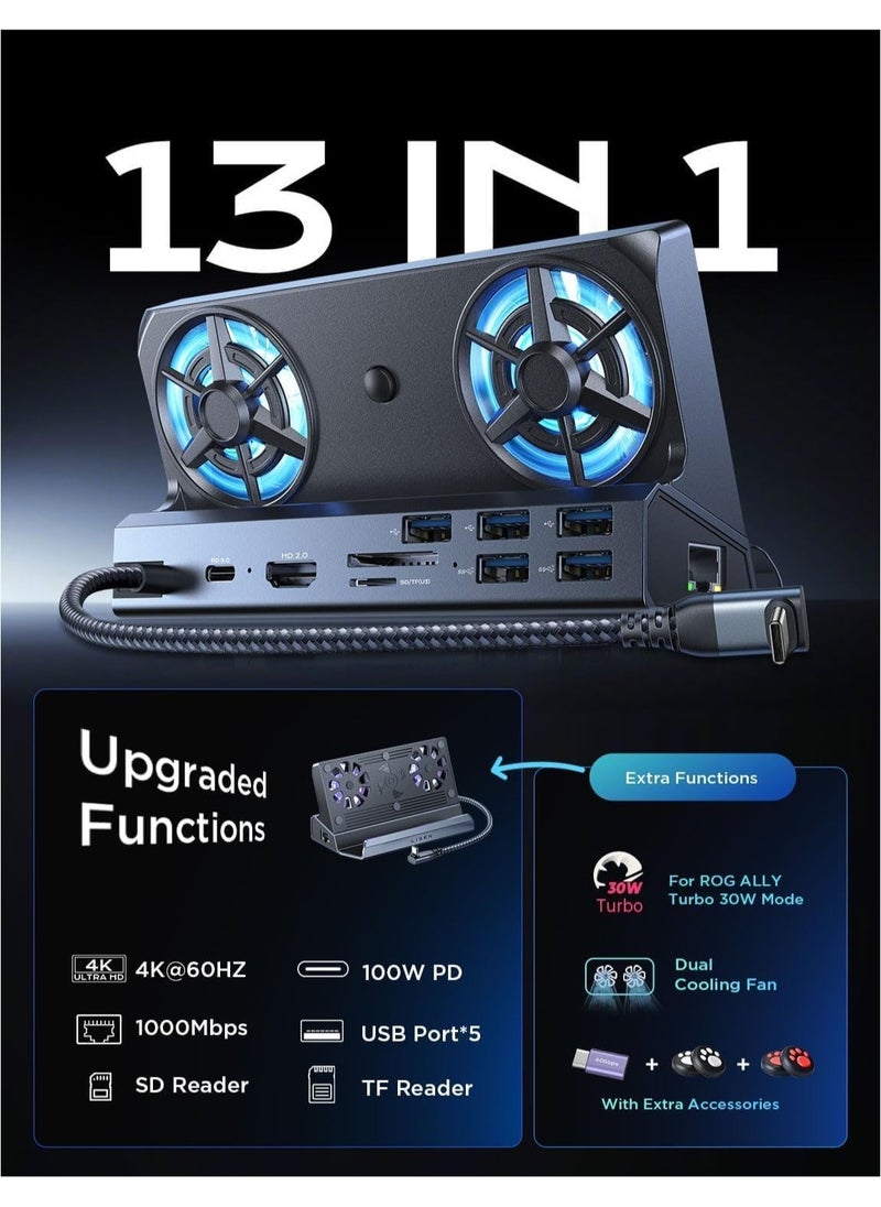 LAESO 10-IN-1 Docking Station for Steam Deck OLED&ROG Ally X&Legion Go, Dual Cooling Fan 5 USB Ports and 4K@60Hz, 100W Charging Port Support ROG Ally 30W Mode, Gigabit Ethernet Fit for Steam Deck OLED  - Image 3