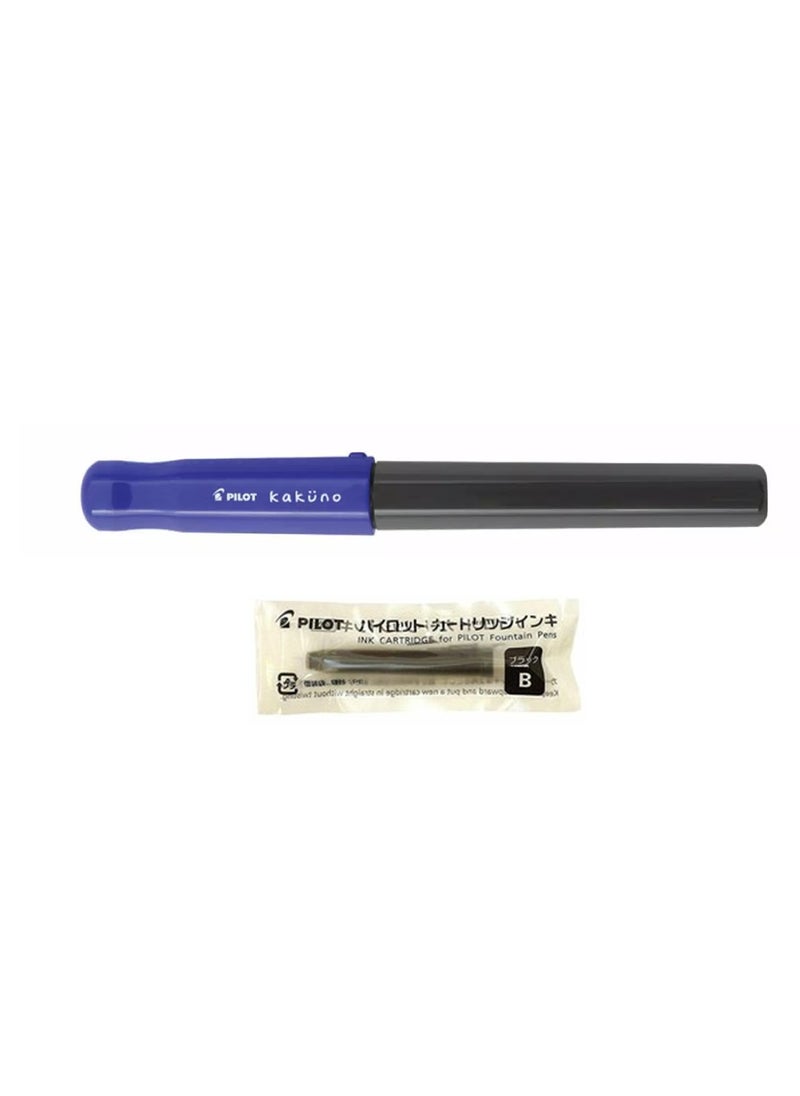 PILOT Kakuno Fountain Pen Blue Body With One Ink Cartridge Fine Tip  - Image 2