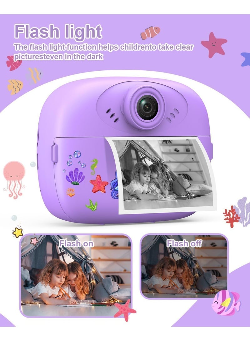 Instant Print Camera for Kids, 1080P HD Instant Print Photo with 3 Rolls Photo Paper & 5 Color Pens & DIY Graffiti, Birthday Gifts for Boys Girls (Purple) - Image 4