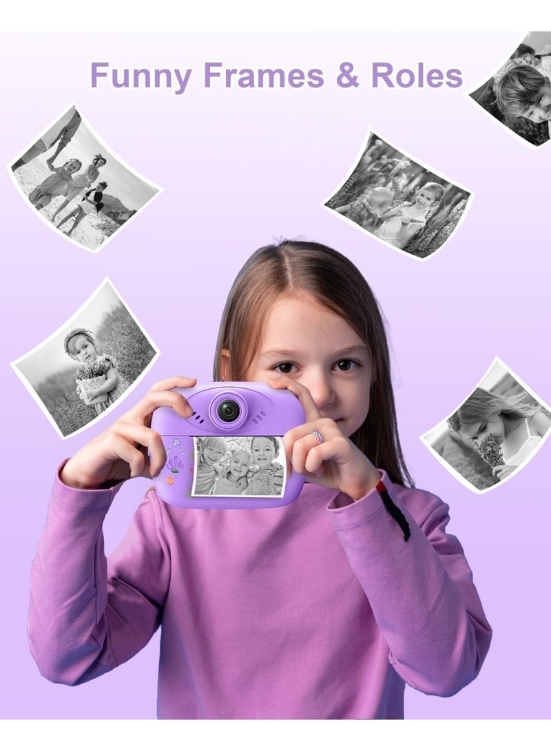 Instant Print Camera for Kids, 1080P HD Instant Print Photo with 3 Rolls Photo Paper & 5 Color Pens & DIY Graffiti, Birthday Gifts for Boys Girls (Purple) - Image 2