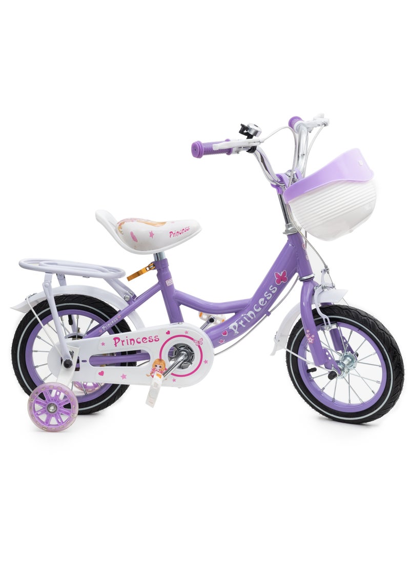 MG 12-Inch Kids Bike With Carrier Seat And Basket, Unassembled For 2-7 Years Old-Purple  - Image 1