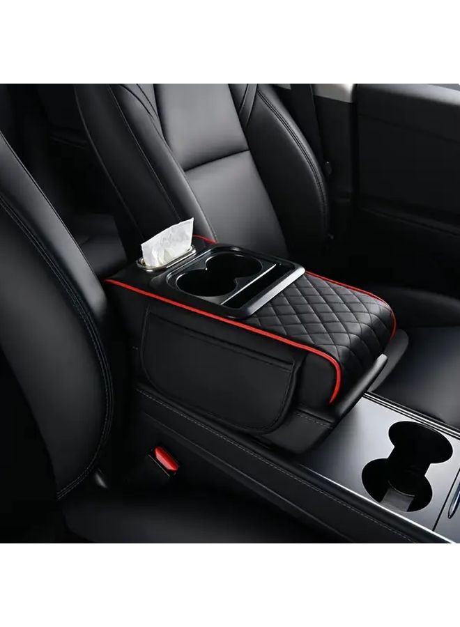 4in1 Car Center Console Pad With Pockets Black Red Faux Leather For Car - Image 4