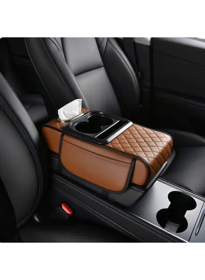 4in1 Car Center Console Pad With Pockets Black Red Faux Leather For Car - Image 3