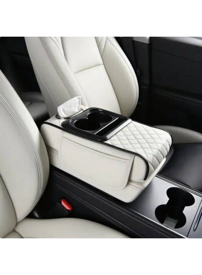 4in1 Car Center Console Pad With Pockets Black Red Faux Leather For Car - Image 1