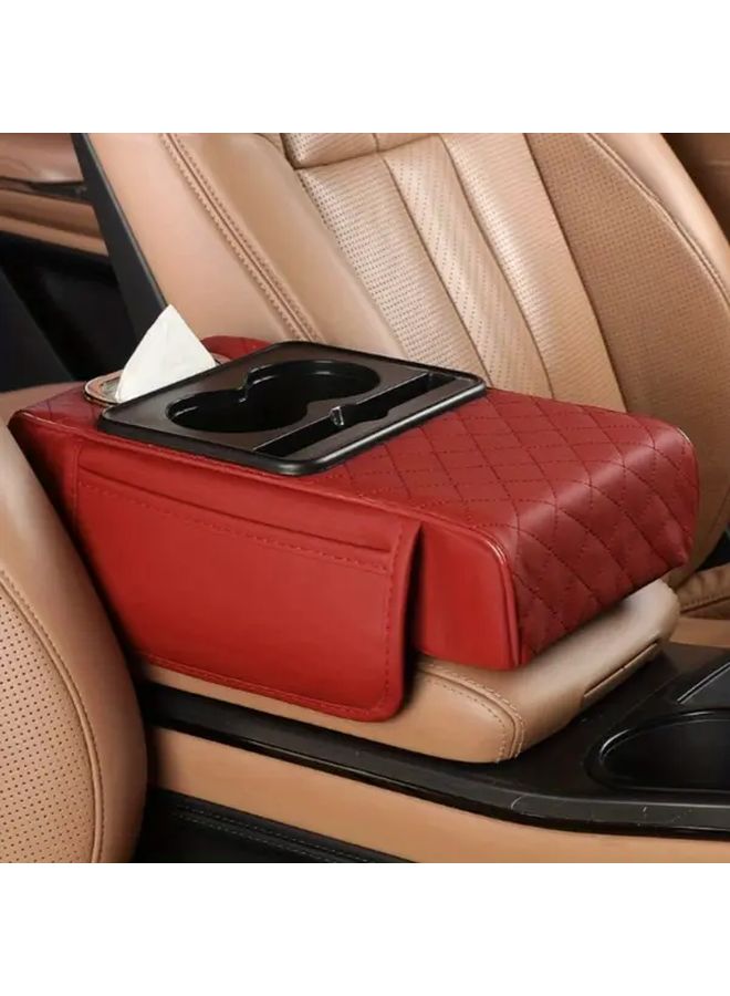 4in1 Car Center Console Pad With Pockets Black Red Faux Leather For Car - Image 5