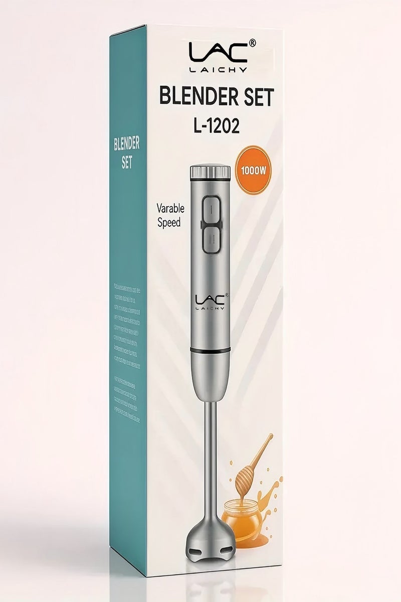 لاك لايش خلاط يدوي 1000 واط-2 سرعة-شفرة فولاذية غير قابلة للصدأ-تحكم في السرعة بدون خطوات-لتر-1202-فضي - Image 2