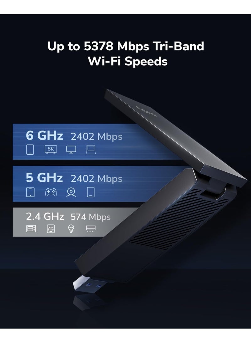 cudy WU5400 AXE5400 Tri-Band WiFi 6E USB 3.0 Adapter | 6GHz Ultra-Fast Wireless, High-Gain Antennas, 160MHz, 1024-QAM, WPA3 Security | Windows 10/11 Desktop PC WiFi Upgrade - Image 4