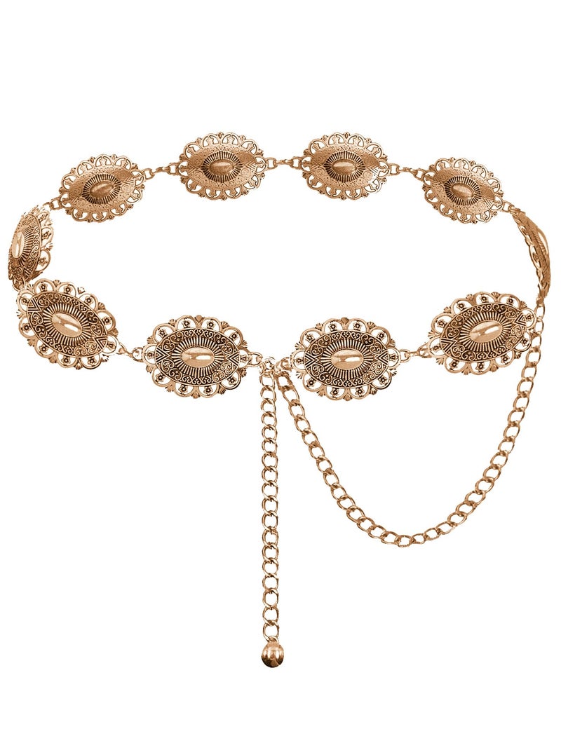 TOPACC Gold Concho Belts for Women Western Metal Cowgirl Chain Belts for Dresses Jeans Country Concert Outfit - Image 1