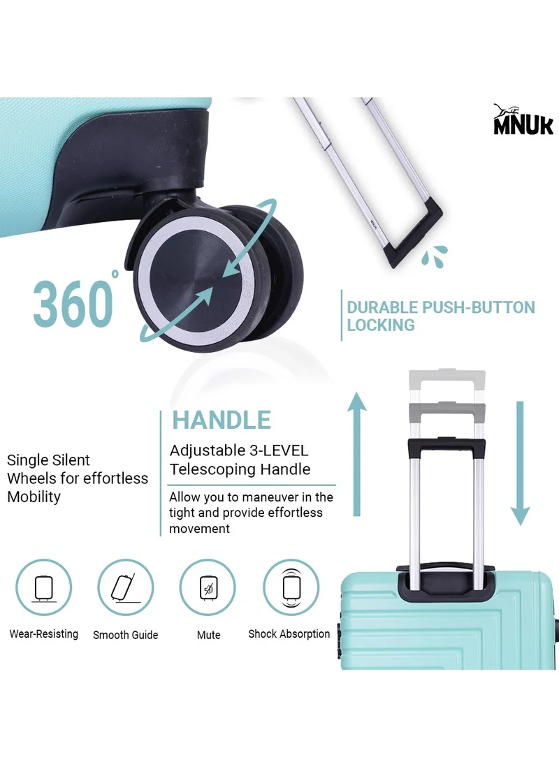 MNUK Pilgrimage Checked Traveling Luggage | Hardside Soft Handle Trolley with TSA Lock |Double 360° 4 Wheeler| Trolley Luggage Bag 28 Inch , Mint