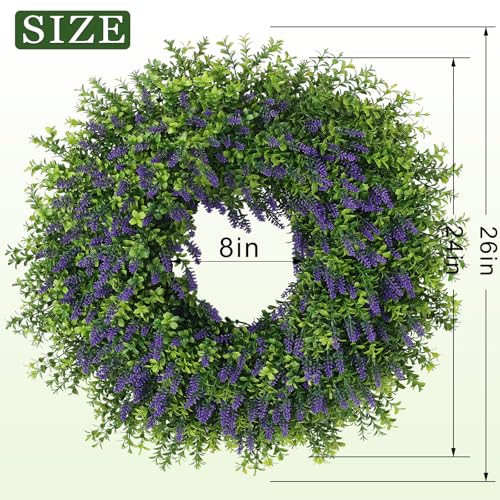 Juxdp 26" Artificial Lavender & Boxwood Wreath for Front Door - Large Faux Purple Greenery Outdoor Wreath for Home, Farmhouse, Window, Wall Decor | Spring Summer All Seasons - Image 5