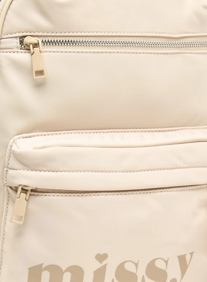 ميسي Women Missy Logo Print Backpack with Adjustable Straps and Pencil Pouch - 30x12x40 cm