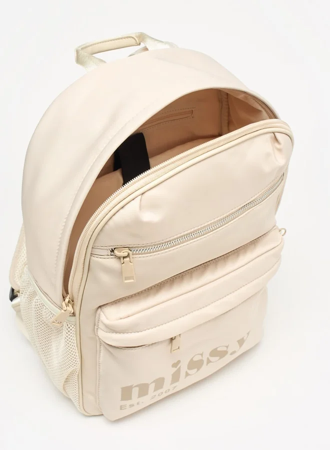 ميسي Women Missy Logo Print Backpack with Adjustable Straps and Pencil Pouch - 30x12x40 cm
