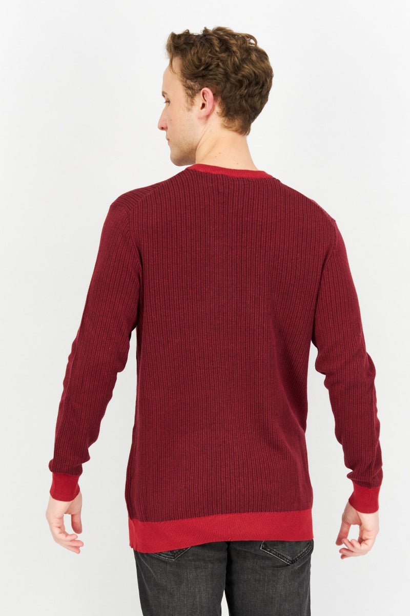 Men Crew Neck Long Sleeves Textured Sweatshirt, Red Combo