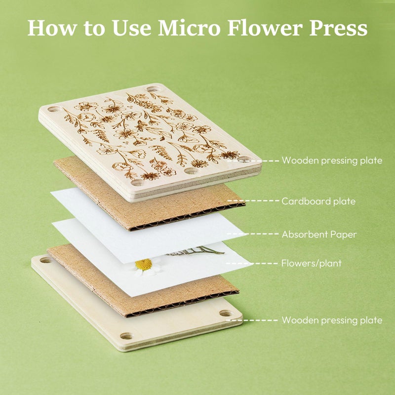 Aboofx Mini Flower Press Kit for Small Flowers Drying, Beginners-Travel Outdoor, Presses Plant, Leaves, Herbs, Micro Flowers, 2.5 x 4 Inch Pocket Pressed Flower Kit for Classroom, Arts Craft Lovers - Image 2