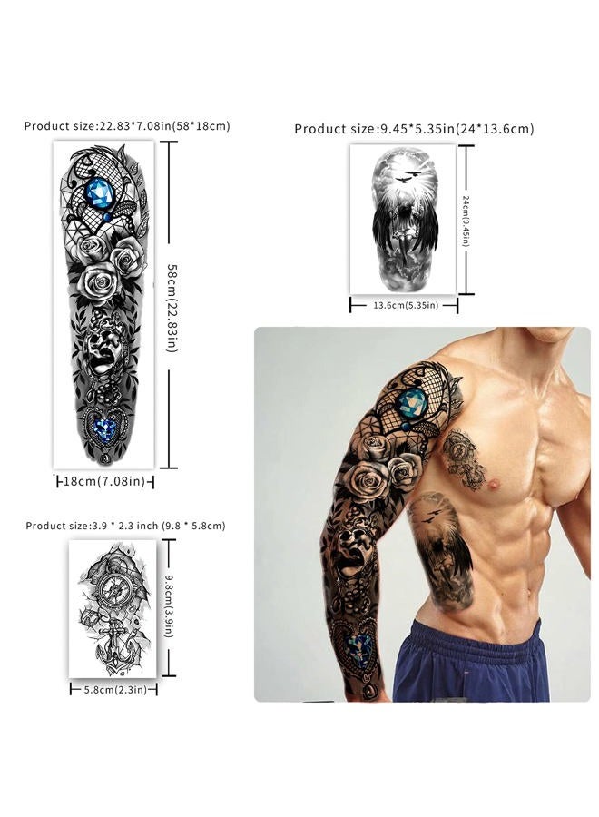 Metuu 46 Sheets Full Arm Temporary Tattoo Waterproof For Men(L22.8“xW7”), Fake Tattoos for Women Lion Tiger Clock Flower Skeleton Animals Design, Hand Forearm Shoulder 3D Temporary Tattoos Stickers - Image 2