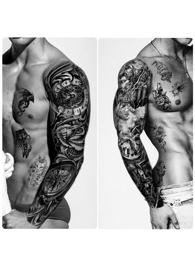Metuu 46 Sheets Full Arm Temporary Tattoo Waterproof For Men(L22.8“xW7”), Fake Tattoos for Women Lion Tiger Clock Flower Skeleton Animals Design, Hand Forearm Shoulder 3D Temporary Tattoos Stickers - Image 5