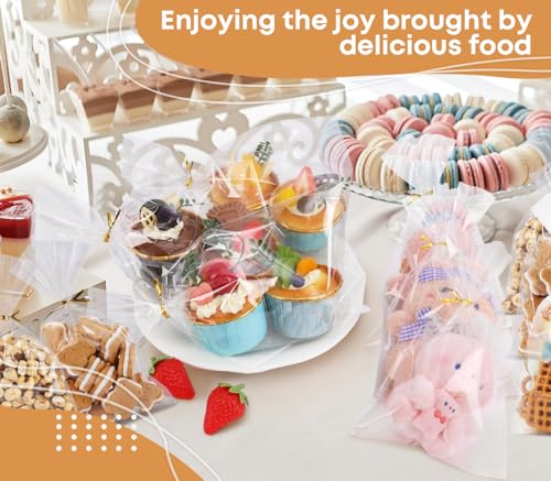 SUREHOME Cellophane Bags, 100 Pack Clear Gift Bag Cellophane Treat Bags with Ties 6x10 Inch Plastic Small Cello Candy Bag for Party Favors Easter Goodie Graduation Cookies Bakery Popcorn Wraps - Image 2