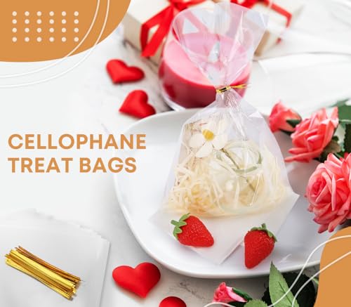 SUREHOME Cellophane Bags, 100 Pack Clear Gift Bag Cellophane Treat Bags with Ties 6x10 Inch Plastic Small Cello Candy Bag for Party Favors Easter Goodie Graduation Cookies Bakery Popcorn Wraps - Image 5