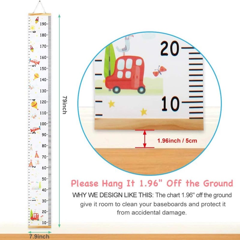 MIBOTE Baby Growth Height Chart Handing Ruler Wall Decor for Kids  Canvas Removable Height Growth Chart 79"" x 7.9"" (Colorful) - Image 3