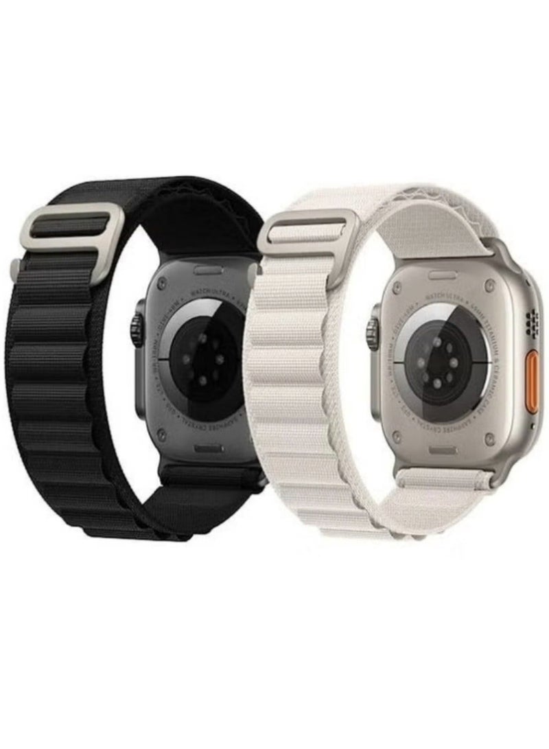 2Pack for Apple Watch Alpine Loop Band 49mm/45mm/44mm Nylon Woven Sport Strap for Apple Watch Series 8/Ultra/7/SE/6/5/4/3/2/8 White/Black - Image 1