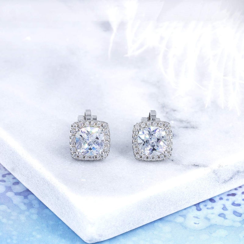 YOQUCOL 7MM Clip On Stud Earrings Square Cubic Zirconia Crystal Not Pierced Studs Earrings For Women - Image 4