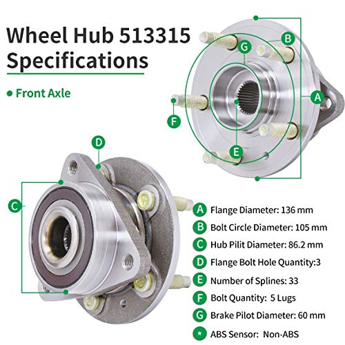 HICKS 513315 Front Wheel Bearing Hub Assembly for 2011-2015 Chevy Cruze (15" Wheels Only) - Image 4