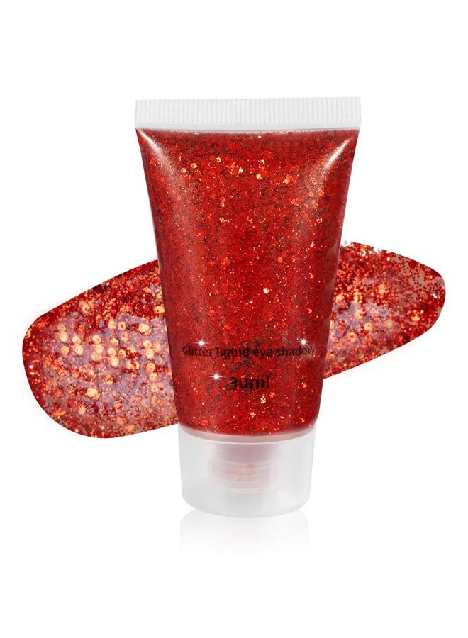 Mysense Red Body Glitter, Face Glitter Gel, Mermaid Sequins Chunky Glitter Liquid Eyeshadow Face Eye Hair Nail Decorations, Halloween Christmas Glitter Red Face Paint Festival Makeup for Women, 30g - Image 1