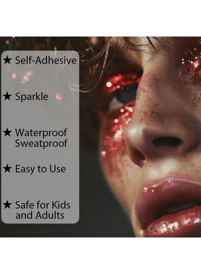 Mysense Red Body Glitter, Face Glitter Gel, Mermaid Sequins Chunky Glitter Liquid Eyeshadow Face Eye Hair Nail Decorations, Halloween Christmas Glitter Red Face Paint Festival Makeup for Women, 30g - Image 2